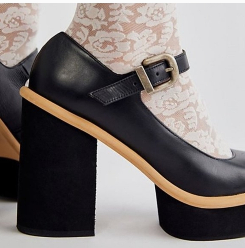 FREE PEOPLE MARY JANE PLATFORM WOMENS HEELS LEATHER MADE IN SPAIN SIZE 37 - Picture 4 of 15